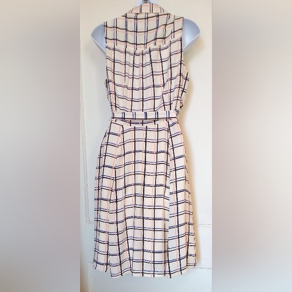 🛍️ BUNDLE ONLY🛍️Banana Republic Ivory and Navy Plaid Midi Dress - Picture 3 of 8
